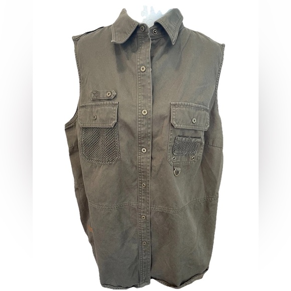 Lauren Ralph Lauren olive green ladies military style snap up vest shirt size M - Picture 2 of 12